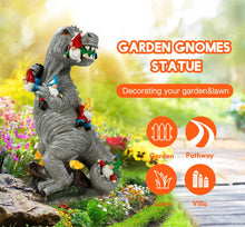 Load image into Gallery viewer, Himaweek Garden Statue Outdoor Decoration, Dinosaur Eating Gnomes Figurines, Indoor Outdoor Décor Garden Art for Patio Lawn Yard, 13.5” x 7.6” Housewarming Garden Gift