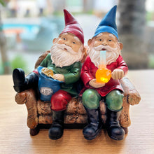 Load image into Gallery viewer, Exhart Good Time Bud Buddies Gnome Statue - Hand-Painted Gnome Best Friends Eating Chips & Smoking Marijuana Weed w/LED Accent Lights - Resin Gnome Decor Perfect for Home Garden Art, 10 Inches Tall