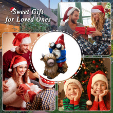 Load image into Gallery viewer, Vovkokc Solar Cow Gnomes Statue Garden Ornaments Outdoor Decorations Gnome Sitting on Highland Cow Solar Lights Binoculars Gnome Gifts for Yard Decor