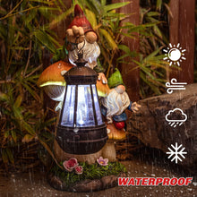 Load image into Gallery viewer, Ovewios Garden Gnome Statue, Large Funny Gnome Figurine Climbing on Mushroom and Holding a Solar LED Lantern Resin Ornament for Patio Yard Lawn Porch Outdoor Decor