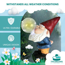 Load image into Gallery viewer, TIN DREAMS FACTORY | Tattletale Gnome with Solar Light – Decorative Garden Resin Figure – Outdoor Gnome with Glowing LED Bubble – Fun Ornament for Garden, Patio & Terrace