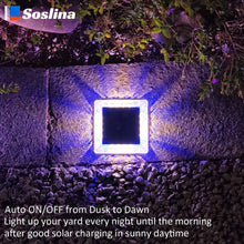 Load image into Gallery viewer, Soslina 4 Pack Solar Step Lights, IP68 Waterproof, Warm White & Blue Mixed Colour, 30 Lumen, 16 Hrs Lighting, Easy Install, Outdoor Garden Pathway Deck Fence Patio