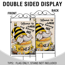 Load image into Gallery viewer, Artofy Home is Where My Honey Bee Gnome Spring Decorative House Flag, Garden Yard Buffalo Plaid Honeycomb Daisy Flower Outside Decor, Summer Stripe Hive Outdoor Large Decoration Double Sided 28 x 40