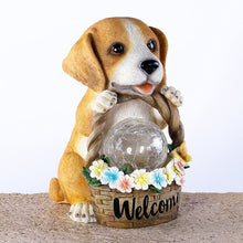 Load image into Gallery viewer, Puppy Garden Ornament Outdoor with Solar Light with Crakle Glass Balls, Resin Garden Statue Figurine for Patio Lawn Yard Decor