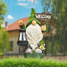 Load image into Gallery viewer, Garden Gnome Statue Outdoor Decor Large Flocked Resin Gnome Figurine with Solar Light Holding Lantern Welcome Sign Garden Yard Decorations Dwarf Sculpture for Outside Patio Porch Lawn Decor