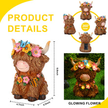 Load image into Gallery viewer, Colingmill Highland Cow Gnomes Resin, Garden Highland Cow Statue Solar Outdoor Decor with Flower Decoration for Patio, Yard, Gift for Mom, Cow Lovers(Bright)