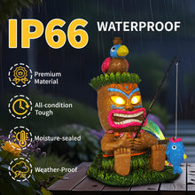 Load image into Gallery viewer, CFFOWNUG Solar Tiki Garden Statues: 8'' Funny Tiki Bar Decor with Solar Light Outside Decoration for Lawn Yard Patio Garden Gifts for Housewarming (Fishing)