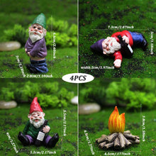 Load image into Gallery viewer, Drunk Gnomes for Garden, 3PCS Mini Gnomes with 1PC Fire, Resin Fairy Garden Gnomes, Funny Naughty Gnomes for Outdoor Indoor Patio Yard Lawn Porch 1