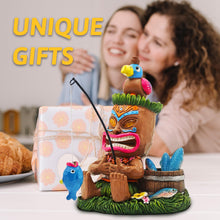 Load image into Gallery viewer, CFFOWNUG Solar Tiki Garden Statues: 8'' Funny Tiki Bar Decor with Solar Light Outside Decoration for Lawn Yard Patio Garden Gifts for Housewarming (Fishing)