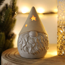 Load image into Gallery viewer, Beige Ceramic Gonk Tealight Candle Holder Stars Cut Out (11cm) Christmas Festive