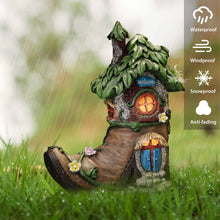 Load image into Gallery viewer, TERESA'S COLLECTIONS Boot Fairy House Garden Statues with Solar Outdoor Light, Resin Fairy Garden Accessories Outdoor Christmas Decorations Lawn Ornaments Yard Decor Thanksgiving Gifts for Mom, 8.5"