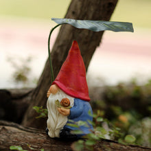 Load image into Gallery viewer, WSHMZYHOME Garden Gnome with Red Hat and Leaf Umbrella, Decorative Outdoor Statue, White Beard