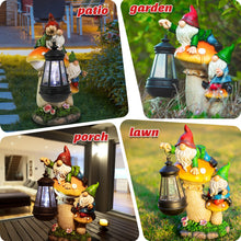Load image into Gallery viewer, Ovewios Garden Gnome Statue, Large Funny Gnome Figurine Climbing on Mushroom and Holding a Solar LED Lantern Resin Ornament for Patio Yard Lawn Porch Outdoor Decor