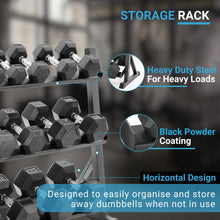 Load image into Gallery viewer, Equipped Gym - Weights Dumbbells Set With Horizontal 3 Tier Rack Stand. 2.5kg-30kg Pairs Cast Iron Gym Weights. Gym Equipment For Home And Commercial Use For Both Men And Women