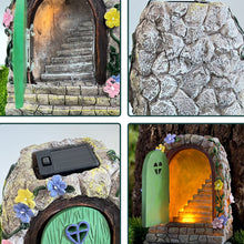 Load image into Gallery viewer, Jauhmui Fairy Garden Door - Glow in the Dark Miniature Tree Trunk, Retro & Mystical Elf Door, Solar Lights Statues, Garden Trees Decoration