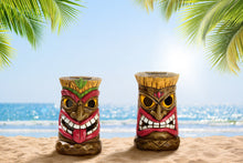 Load image into Gallery viewer, TERESA'S COLLECTIONS Tiki Head Garden Decor with Solar Outdoor Light, Set of 2 Tropical Hawaiian Tiki Torch Resin Christmas Decorations Garden Sculptures & Statues Yard Decor Thanksgiving Gifts 6"