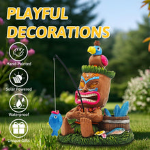 Load image into Gallery viewer, CFFOWNUG Solar Tiki Garden Statues: 8'' Funny Tiki Bar Decor with Solar Light Outside Decoration for Lawn Yard Patio Garden Gifts for Housewarming (Fishing)