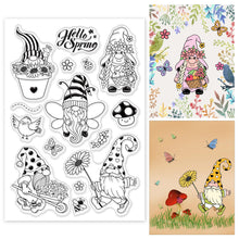 Load image into Gallery viewer, GLOBLELAND Gnome Clear Stamps Spring Flower Silicone Stamp Seal Bee Butterfly Transparent Stamps for Cards Making Photo Journal Decoration DIY Scrapbooking