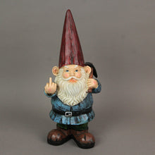 Load image into Gallery viewer, 12 Inch High Angry Garden Gnome Holding Pick Axe Decorative Yard Statue - Rude Hand Gesture Indoor/Outdoor Hand-Painted Grumpy Garden Patio or Porch Decor