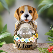 Load image into Gallery viewer, Puppy Garden Ornament Outdoor with Solar Light with Crakle Glass Balls, Resin Garden Statue Figurine for Patio Lawn Yard Decor