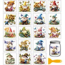 Load image into Gallery viewer, GLOBLELAND 18 Sheets Gnome Rub on Transfer 3.9x3.6inch Colorful Daisy Butterfly Vase Home Decals Flowers Dwarf Cup Transfer Stickers for Furniture Vase Glass Art Crafts Decorations