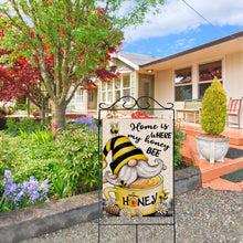 Load image into Gallery viewer, Artofy Home is Where My Honey Bee Gnome Spring Decorative House Flag, Garden Yard Buffalo Plaid Honeycomb Daisy Flower Outside Decor, Summer Stripe Hive Outdoor Large Decoration Double Sided 28 x 40