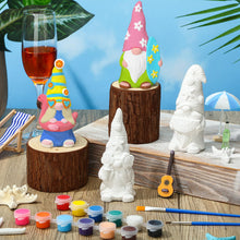 Load image into Gallery viewer, Barydat Ready-to-Paint Ceramics, 4 Pcs Summer Beach Gnome Statues, Unpainted DIY Crafts Kit for Adults, White with 12 Colors Acrylic Paint, 5 x 2.36 Inch