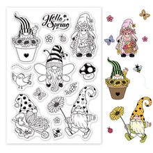 Load image into Gallery viewer, GLOBLELAND Gnome Clear Stamps Spring Flower Silicone Stamp Seal Bee Butterfly Transparent Stamps for Cards Making Photo Journal Decoration DIY Scrapbooking
