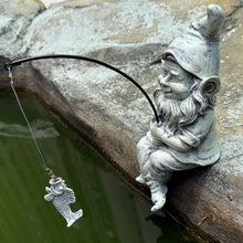 Load image into Gallery viewer, GARDEN WHISPER Gnome Statue Outdoor Garden Pond Koi Decoration, Fishing Gnome Sculpture Garden Koi Pond or Waterfall Decor, 9.7" Dwarf Fishing Poolside Statue, Great Gifts for Mom (Cartoon Style)