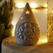 Load image into Gallery viewer, Beige Ceramic Gonk Tealight Candle Holder Stars Cut Out (11cm) Christmas Festive