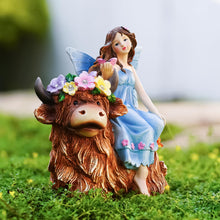 Load image into Gallery viewer, twinbling Solar Garden Fairy Decor for Outside Highland Cow with Flowers, Butterflies and 5 LED Lights, Outdoor Decorate Yard Gifts for Table Terrace Lawn Birthdays Grandma Mom
