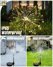 Load image into Gallery viewer, KALAHOL Solar Firework Lights 180 LED 2 Pack, 8 Modes Solar Lights Outdoor Garden IP65 Waterproof, Decoration for Pathway Flowerbed Party Ornaments Yard(Warm White)