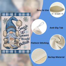 Load image into Gallery viewer, Covido Home Decorative Snuggle Up Gnomies It's Cold Outside Winter House Flag, Blue Gnome Garden Yard Outside Decorations, Christmas Snowflakes Farmhouse Outdoor Large Decor Double Sided 28x40