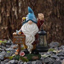Load image into Gallery viewer, C&Y&G&X Garden Gnome Statue,Outdoor Gnome Decor Solar Lantern Lights and Welcome Sign,Yard Art Decorations, Ideal Housewarming Gift
