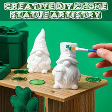 Load image into Gallery viewer, Poen 2 Pack Ready to Paint Your Own St. Patrick's Day Gnomes Statues, 4 Inches Mini Ceramics to Paint Unpainted Lucky Gnomes Tiered Tray Decor Crafts DIY Arts for Home Table Decorations (Lucky Style)