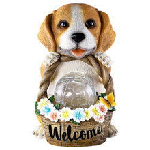 Load image into Gallery viewer, Puppy Garden Ornament Outdoor with Solar Light with Crakle Glass Balls, Resin Garden Statue Figurine for Patio Lawn Yard Decor