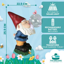 Load image into Gallery viewer, TIN DREAMS FACTORY | Tattletale Gnome with Solar Light – Decorative Garden Resin Figure – Outdoor Gnome with Glowing LED Bubble – Fun Ornament for Garden, Patio & Terrace