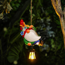 Load image into Gallery viewer, Rossesay Summer Climbing Gnomes Statue Figurine Ornament 8'' H Hanging Garden Outdoor Statues with LED Lantern Hook Gnomes Decorations for Yard Resin Solar Gnomes Decor for Outside Indoor Tree