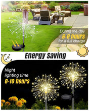 Load image into Gallery viewer, KALAHOL Solar Firework Lights 180 LED 2 Pack, 8 Modes Solar Lights Outdoor Garden IP65 Waterproof, Decoration for Pathway Flowerbed Party Ornaments Yard(Warm White)