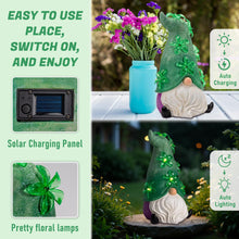 Load image into Gallery viewer, twinbling Solar Garden Outdoor Statues Gnome with Green Flower Lights, 11" Resin Lawn Decor, Gnomes Decorations for Yard, Patio, Home, Balcony - Unique Housewarming Gifts
