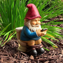 Load image into Gallery viewer, Hbbgdiy Funny Gnome Figurines Sitting on Toilet & Watching Phone, Weather-Resistant Resin Garden Statue for Outdoor Yard, Patio, Lawn & Gnome Decor