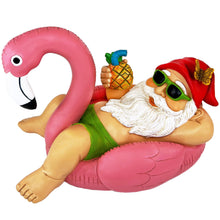 Load image into Gallery viewer, Mood Lab Garden Gnome on Flamingo - Funny Gnome Figurine - 8 Inch Depth Lawn Statue - for Outdoor or House Decor