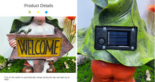 Load image into Gallery viewer, Solar Powered Resin Gnome Statue with Welcome Sign, 13" Weather-Resistant Outdoor Garden Decoration, Light Sensor LED Lamp, Waterproof Lawn, Porch & Patio Decor