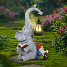 Load image into Gallery viewer, Solar Outdoor Garden Statues Lights, Elephant Figurines with Cute Gnome Garden Sculpture Decor, Luck Elephant Gifts for Woman Mother or Daughter, Unique Housewarming Gifts and Yard Decor