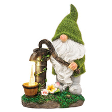 Load image into Gallery viewer, TERESA'S COLLECTIONS Garden Ornaments Outdoor, Lovely Green Clothes Gonk Pumping Water with Solar-Powered Lights, Waterproof Resin Gnomes Ornaments, Garden Decorations Gifts, Indoor Outdoor 22.5CM
