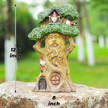 Load image into Gallery viewer, Ovewios Garden Gnome Statues with Solar Lights - 12.8 Inches Tall Resin Treehouse Figurine wtih Gnomes, Fairy House Lawn Ornaments for Outdoor Patio Yard Decoration