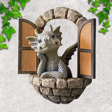 Load image into Gallery viewer, Hxeilzge Courtyard Dragon Sculpture Wall Decoration,Lovely Resin Garden Dragon Statue,Little Dragon Meditating in Front of The Window Art Figurines Decor Ornaments for Patio Yard (Multi)