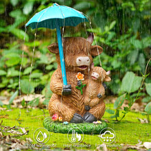 Load image into Gallery viewer, Joint Honglin Solar Garden Statues Resin Loving Highland Cow Umbrella Lights Outdoor Decor Gifts for Yard, Patio Decorations