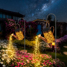 Load image into Gallery viewer, FLSEPAMB Watering Can Solar Lights Garden (2 Pack), IP65 Watering Can with Cascading Lights, Warm Watering Garden Light Decor with Bracket for Pathway, Yard, Patio, Backyard, Bronze, (HSD)