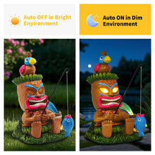Load image into Gallery viewer, CFFOWNUG Solar Tiki Garden Statues: 8'' Funny Tiki Bar Decor with Solar Light Outside Decoration for Lawn Yard Patio Garden Gifts for Housewarming (Fishing)